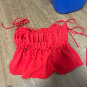 Altar'd State Scarlet Ruffle Tie Crop Top